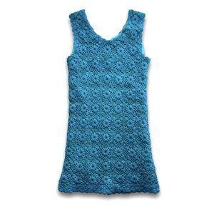 Mid Century Mod Hand Knit Turquoise Dee-Dee Day Dress Small